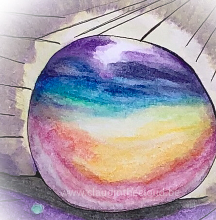Waar zit jouw parel?  Wie is/zijn je parel(s)?  Elk facet en elke kleur mag er zijn want alles heeft tenslotte zin hoe zinloos de zin ervan ook ‘is’ – Fragment uit eigen werk m.b.v. aquarelkleurpotloden -